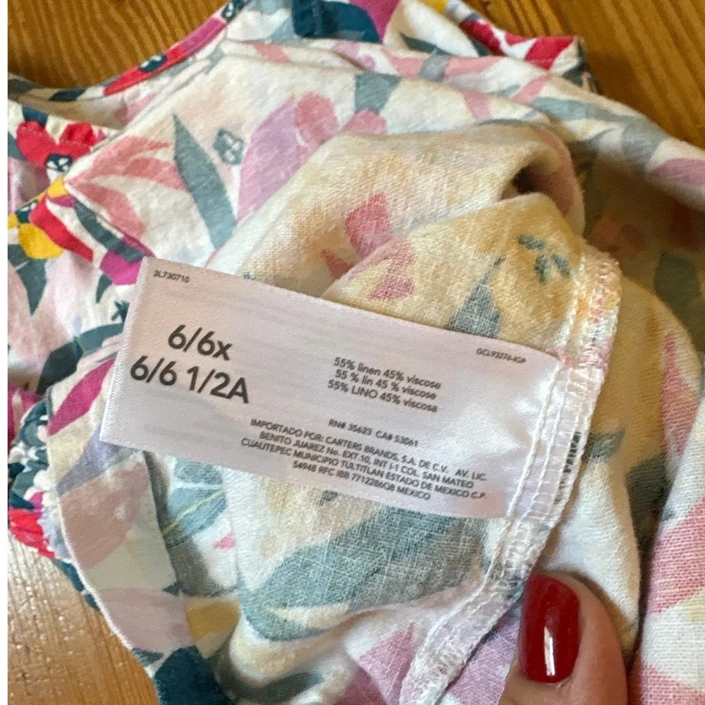 Carter's Floral Dress‎ Kids Multi-Color Linen Blend Cutout Back SIZE 6/6x